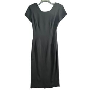 Kamisato Vintage Midi Dress 10 Black Short Sleeve Open Back LBD Cocktail Evening